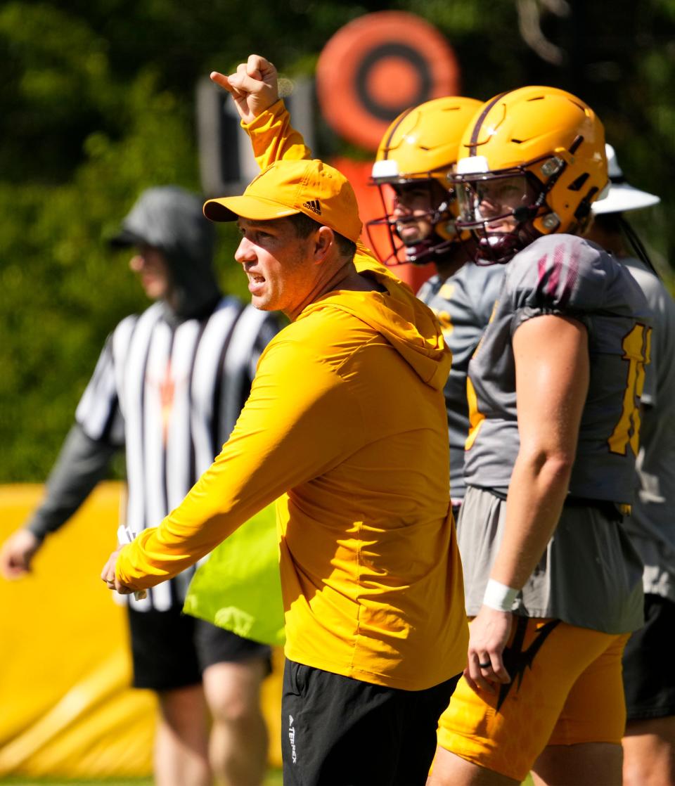 Arizona State head coach Kenny Dillingham during workouts at Camp Tontozona in Payson on Aug. 10, 2023.