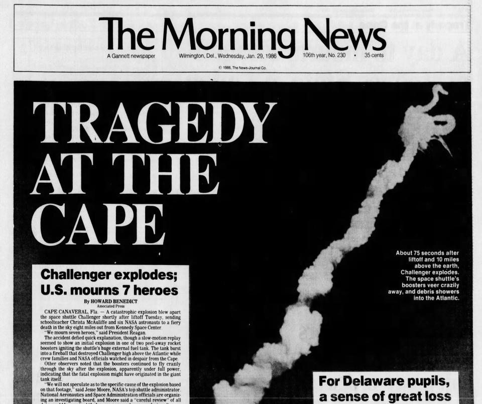 Front page of The Morning News from Jan. 29, 1986.