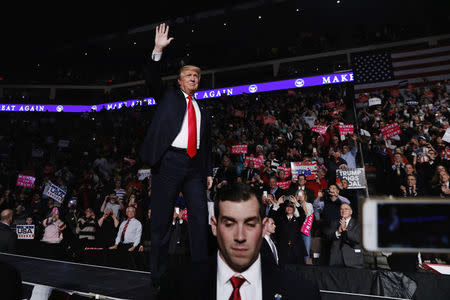 U.S. President-elect Donald Trump arrives to speak during a USA Thank You Tour event at Giant Center in Hershey, Pennsylvania, U.S., December 15, 2016. REUTERS/Lucas Jackson