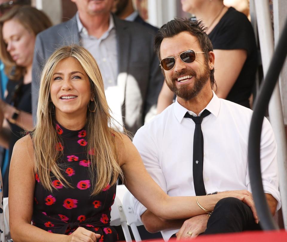 <p>Aniston marries Justin Theroux after four years of dating. That same year she updates <em><a href="https://www.hollywoodreporter.com/features/jennifer-aniston-reveals-struggles-dyslexia-764854" rel="nofollow noopener" target="_blank" data-ylk="slk:The Hollywood Reporter;elm:context_link;itc:0;sec:content-canvas" class="link ">The Hollywood Reporter</a> </em>on her relationship with Pitt: </p><p>"We’re not in daily communication. But we wish nothing but wonderful things for each other. Nobody did anything wrong. You know what I mean? It was just, like, sometimes things [happen]. If the world only could just stop with the stupid, soap-opera bullshit. There’s no story. I mean, at this point it’s starting to become—please, give more credit to these human beings."</p>