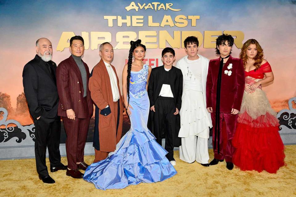 <p>Jerod Harris/Getty</p> (L-R) Paul Sun-Hyung Lee, Daniel Dae Kim, Ken Leung, Kiawentiio Tarbell, Gordon Cormier, Ian Ousley, Dallas Liu and Elizabeth Yu