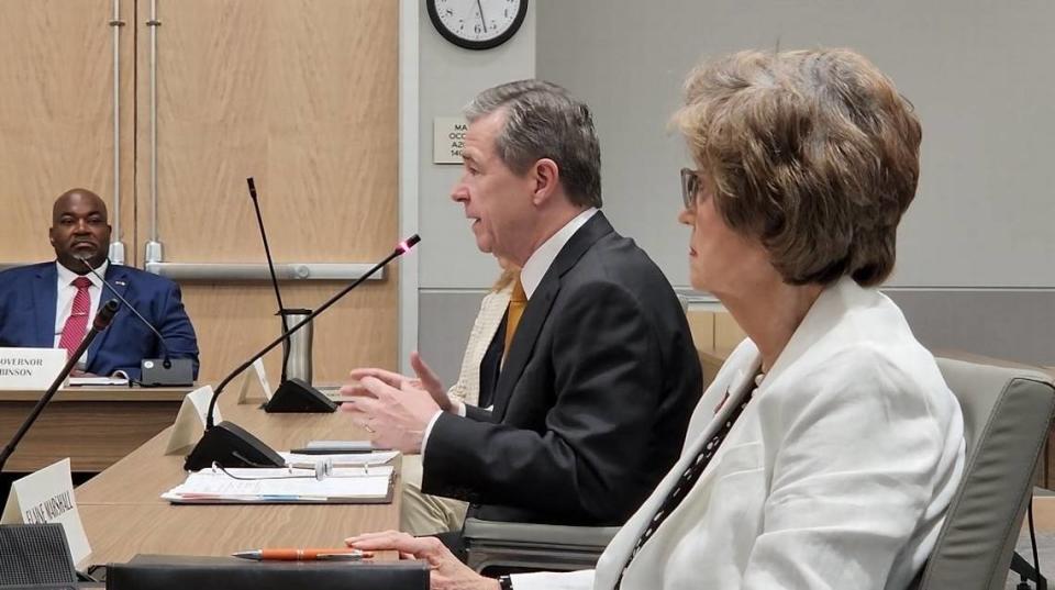 The Council of State consists of 10 statewide elected officials including, from left, Lt. Gov. Mark Robinson, Gov. Roy Cooper and Secretary of State Elaine Marshall. Robinson, a Republican, is running for governor in 2024.