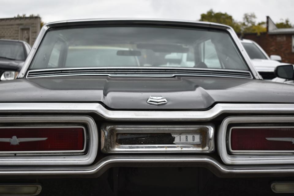 The 1964 Ford T-bird parked outside Thurman Body Shop in Ellettsville.