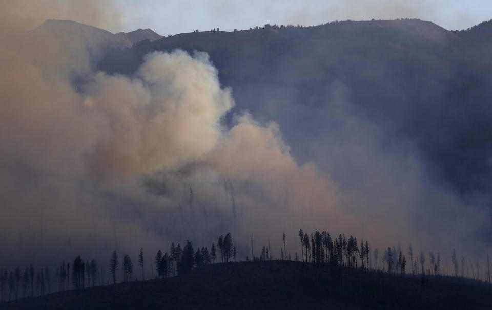 <p>A wildfire burns in Grand Teton National Park, Wyo., Aug 26, 2016. (AP Photo/Brennan Linsley) </p>