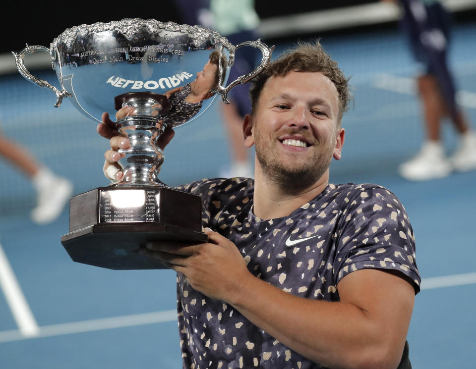 Current World No. 1 Dylan Alcott can’t compete at the U.S. Open this year, as the tournament was limited to just men’s and women’s singles and doubles events. (AP/Lee Jin-man)