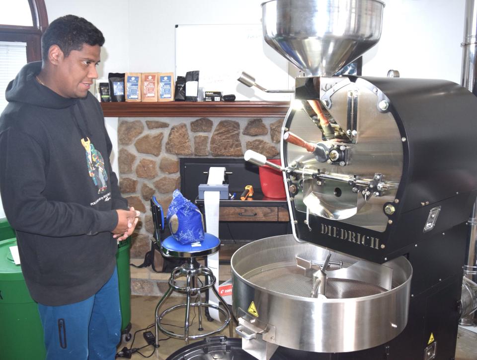 Sebastian Sanchez talks about the process of roasting coffee beans at Millersburg Coffee Co. The beans are imported from Colombia, South America.