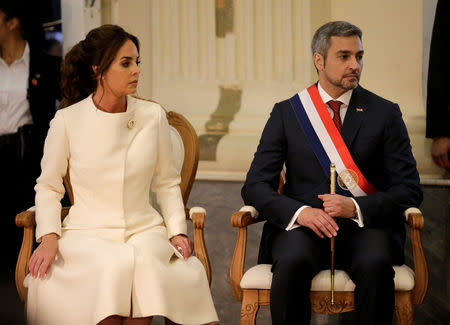 Paraguay's new President Mario Abdo Benitez and first lady Silvana Lopez Moreira participate in the 'Te Deum' at the Metropolitan Cathedral in Asuncion, Paraguay August 15, 2018. REUTERS/Mario Valdez