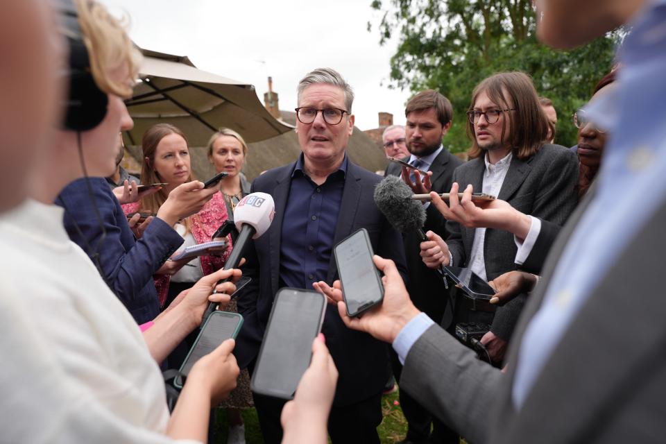Labour leader Sir Keir Starmer speaks to the media during a visit to the Shoulder of Mutton Pub in Little Horwood (PA Wire)