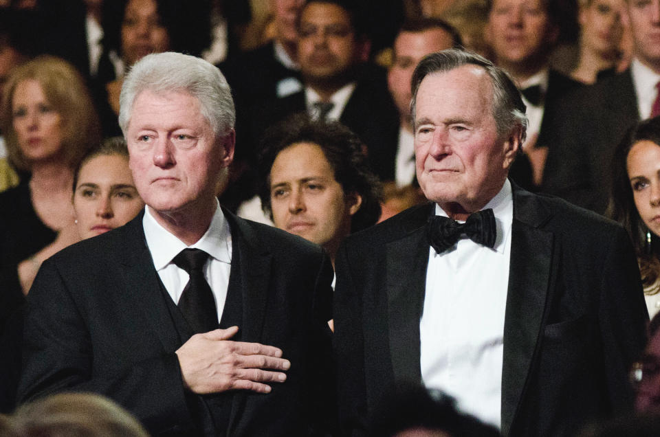 WASHINGTON, DC - MARCH 21: Bill Clinton and George H.W. Bush attend the Points of Light Institute Tribute to Former President George H.W. Bush at The John F. Kennedy Center for Performing Arts on March 21, 2011 in Washington, DC. (Photo by Kris Connor/Getty Images)