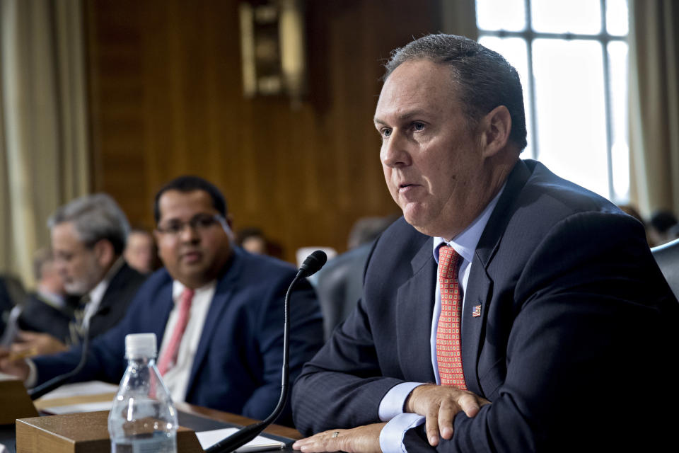 Robert Powelson, nominee to be a member of the Federal Energy Regulatory Commission for President Donald Trump, speaks during a Senate Energy and Natural Resources Committee nomination hearing in Washington, D.C., on May 25, 2017. He now serves on the commission. (Photo: Andrew Harrer/Bloomberg via Getty Images)