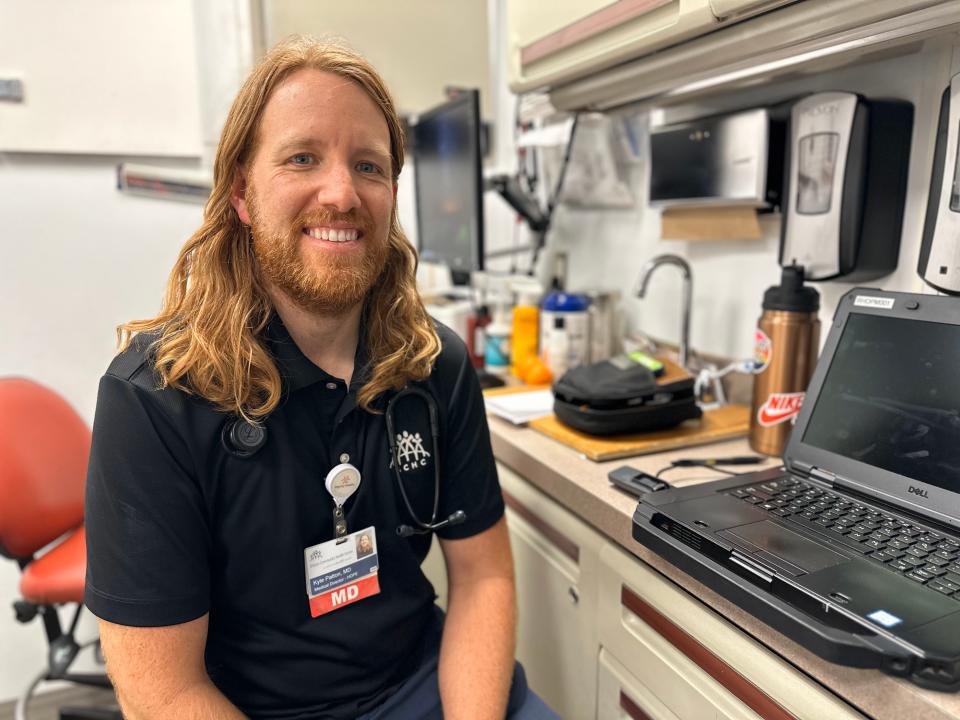 Dr. Kyle Patton brings medical care to people who are homeless in Redding and Shasta County in October 2023.