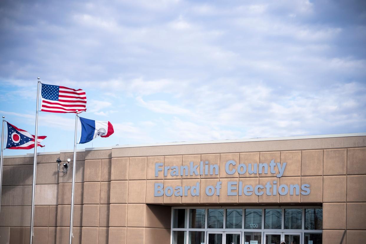 Feb 21, 2024; Columbus, Ohio, USA; The main entrance to the Franklin County Board of Elections.