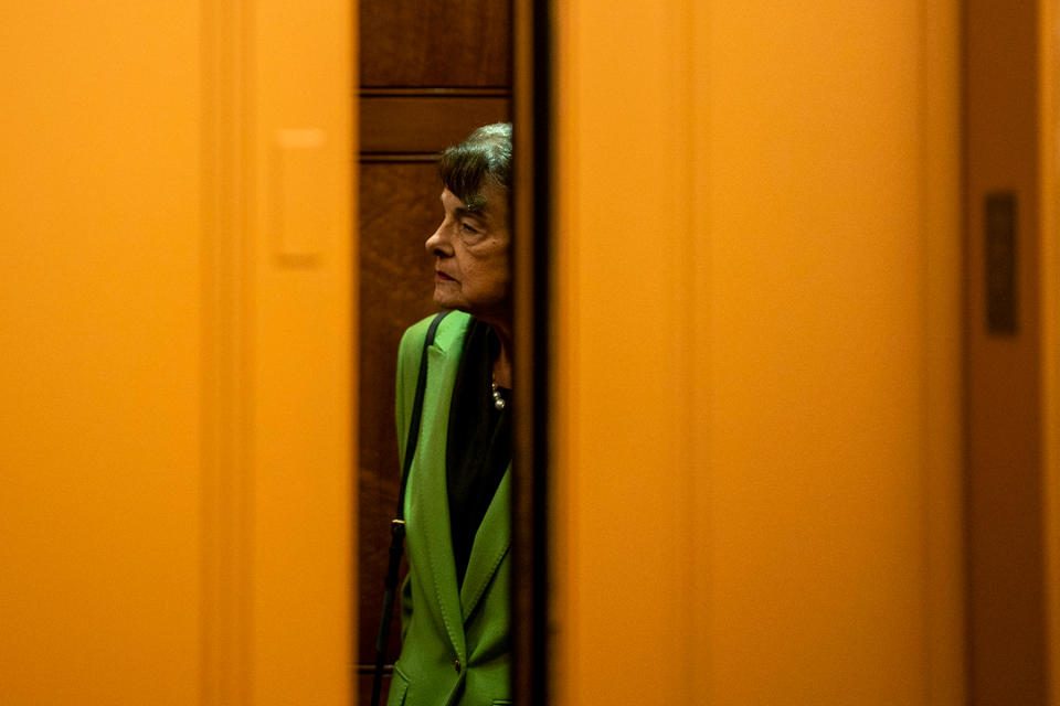 WASHINGTON, DC - JUNE 14: Sen. Dianne Feinstein (D-CA) boards an elevator on Capitol Hill on Tuesday, June 14, 2022 in Washington, DC.  (Kent Nishimura / Los Angeles Times via Getty Images)