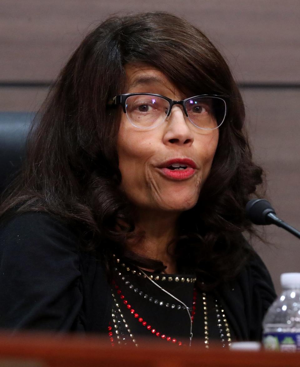 Murfreesboro City Council candidate Madelyn Scales Harris speaks during a political forum for Murfreesboro City Council candidates, on Tuesday, June 7, 2022, at City Hall in Murfreesboro. The event was hosted by the League of Women Voters in partnership with Murfreesboro CityTV.