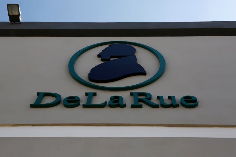 The corporate logo of De La Rue is seen at De La Rue Malta at Bulebel Industrial Estate in Zejtun