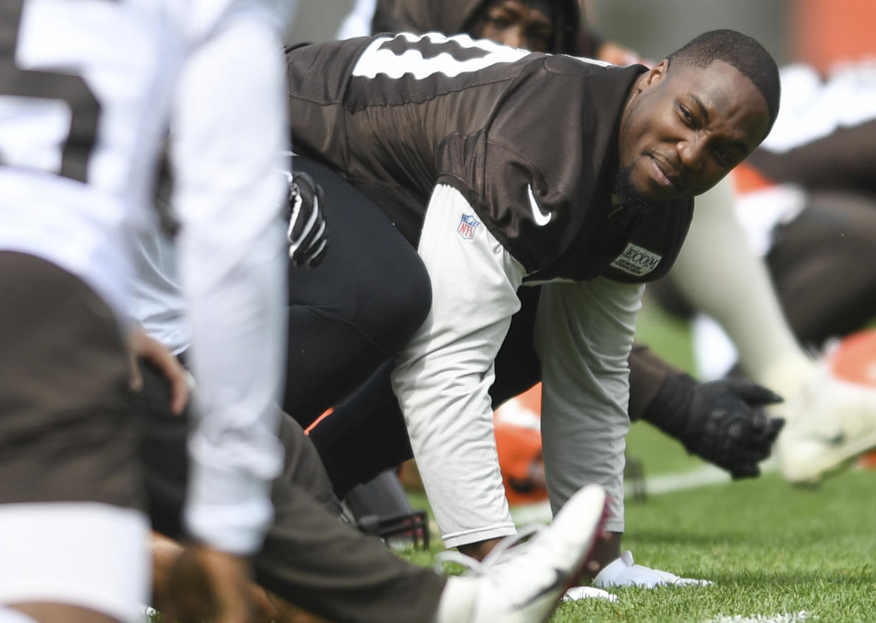 Cleveland Browns defensive end Chris Smith is mourning the death of his girlfriend, Petara Cordero, who was struck and killed early Wednesday. (Getty Images)