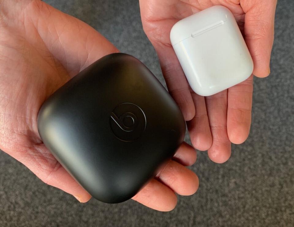 The Powerbeats Pro have a far larger case than the AirPods. (Image: Dan Howley)