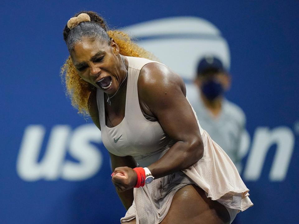 Serena Williams celebrates a point during the 2020 US Open.