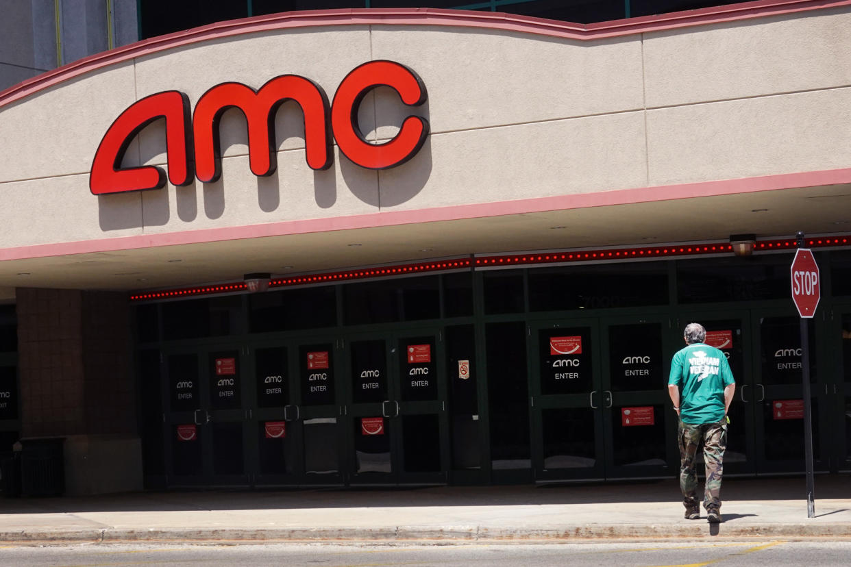 SKOKIE, ILLINOIS - JUNE 01: A sign hangs outside of an AMC theater on June 01, 2021 in Skokie, Illinois. Mudrick Capital has agreed to purchase 8.5 million share of the theater chain for $230.5 million. (Photo by Scott Olson/Getty Images)