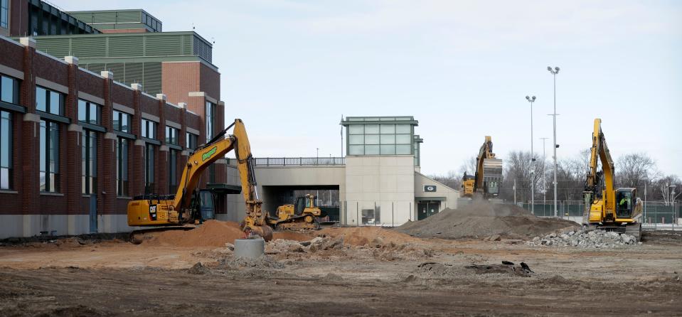 Construction crews have begun work on an underground parking lot for Green Bay Packers players and staff at Lambeau Field in Green Bay. The parking lot is one of several improvements that the team will complete during the offseason.