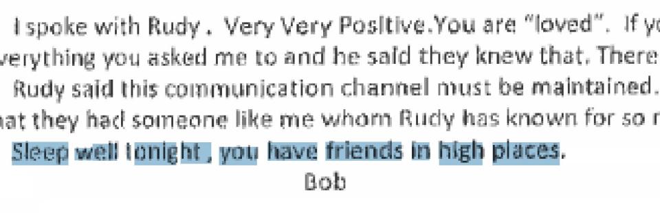 Excerpt from an email where Michael Cohen is assured "Sleep well, you have friends in high places."