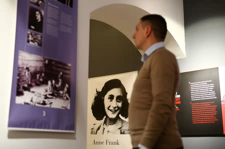 A man looks at an exhibition about Anne Frank at the Victory museum in Sibenik, Croatia, February 3, 2017. REUTERS/Antonio Bronic