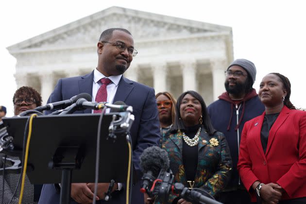 NAACP Legal Defense Fund's Deuel Ross appears in front of the Supreme Court before arguing that the court should uphold lower court decisions finding Alabama imposed racially discriminatory maps on the state. (Photo: Alex Wong via Getty Images)