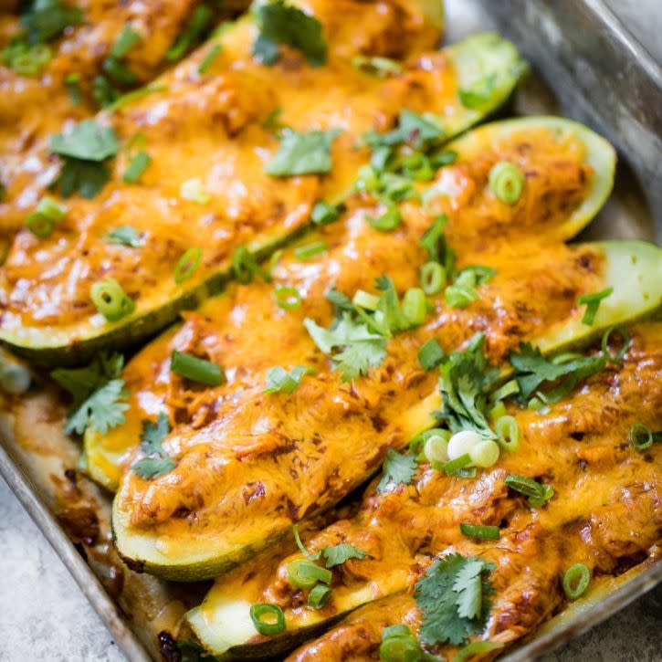 Cheesy BBQ Chicken-Stuffed Zucchini Boats