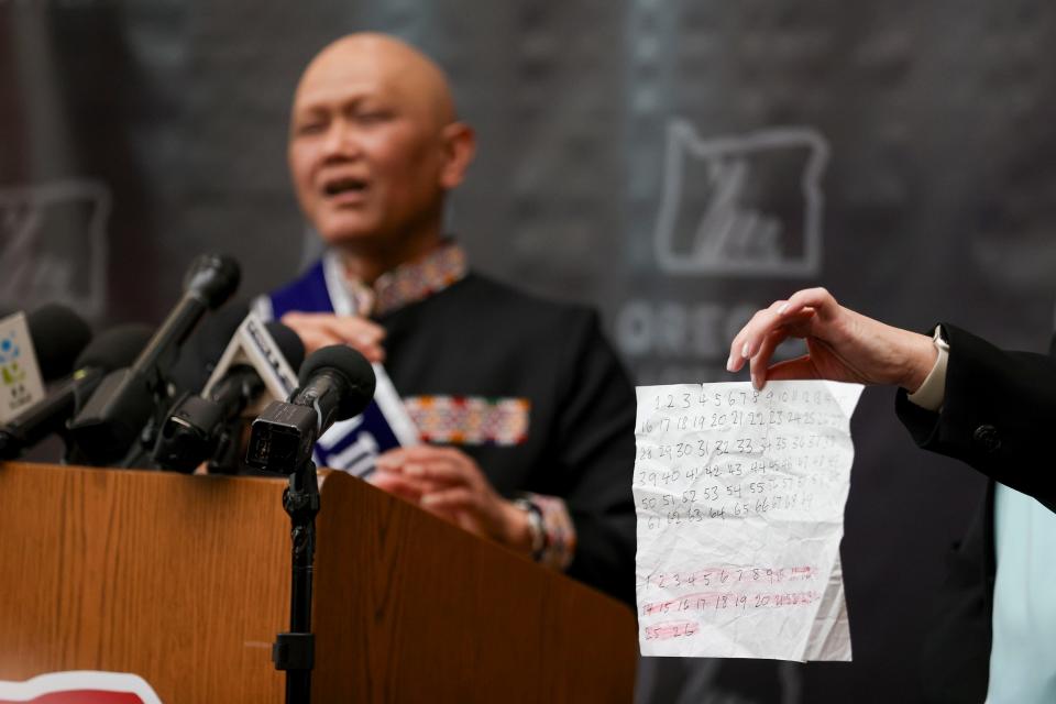 Cheng "Charlie" Saephan wrote numbers from the game and slept with it under his pillow. Saephan who is battling a reoccurrence of cancer said he prayed to God to help him.