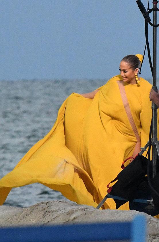 Gone with the wind! At one stage J.Lo had to make sure the gusts didn't blow too hard or a wardrobe malfunction could've taken place.