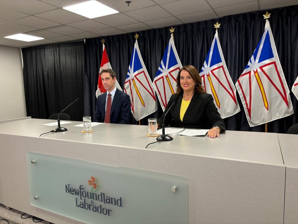 Justice Minister John Hogan and Finance Minister Siobhan Coady spoke with reporters Thursday at Confederation Building.