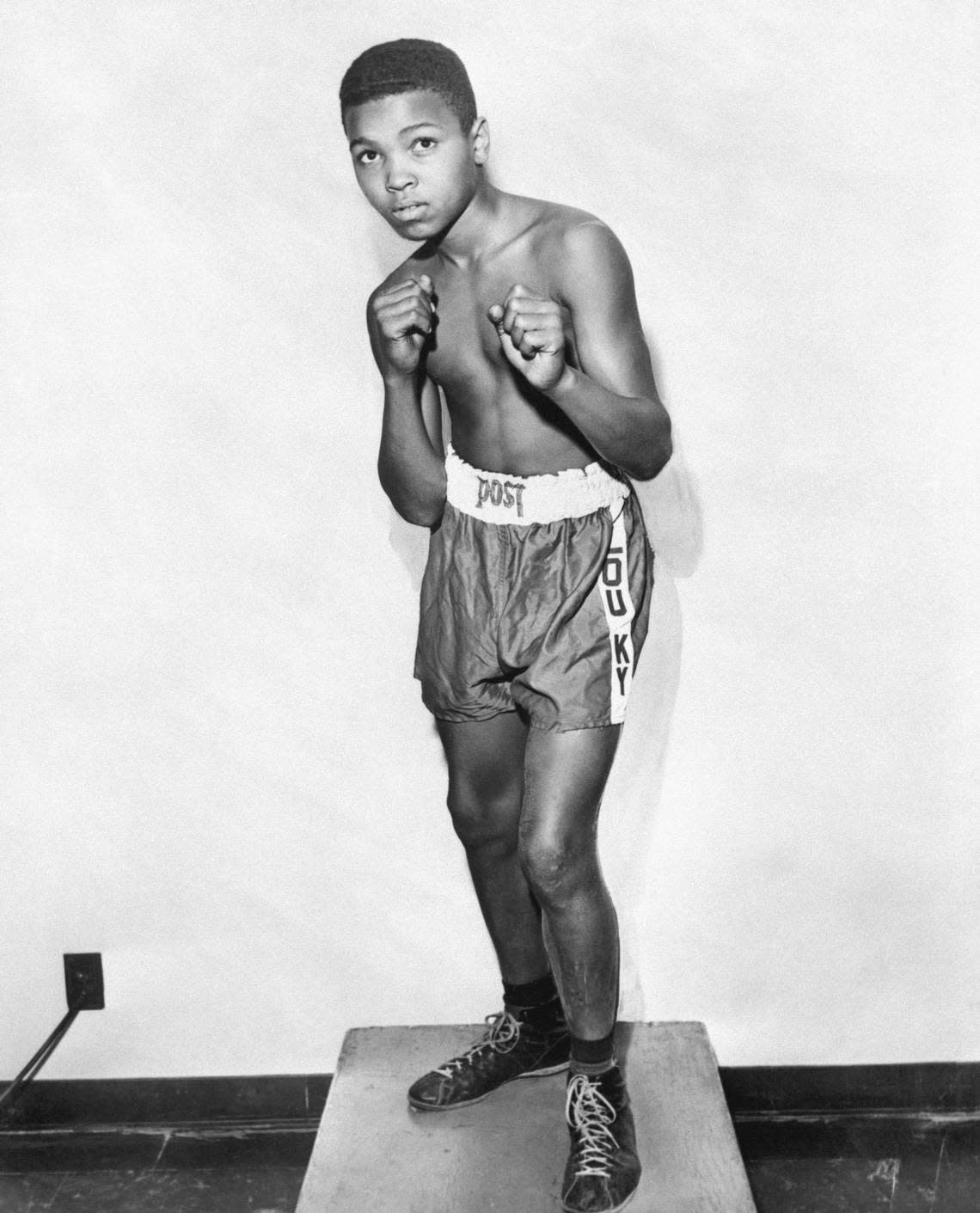 At 12-years old Cassius Clay (later Muhammad Ali) shows his best pugilist stance.