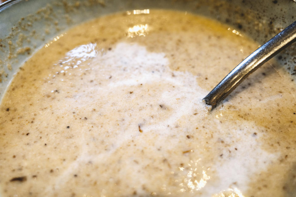 A bowl of mushroom soup