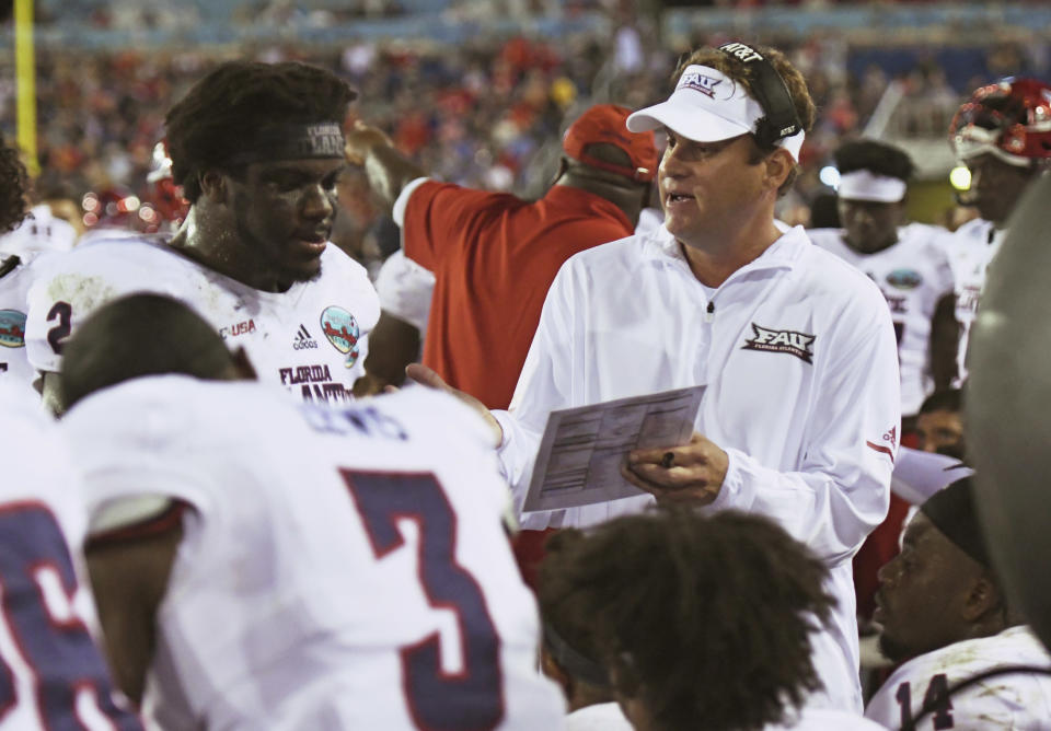 Florida Atlantic won 10 games in Lane Kiffin’s first season. (Jim Rassol/South Florida Sun-Sentinel via AP)