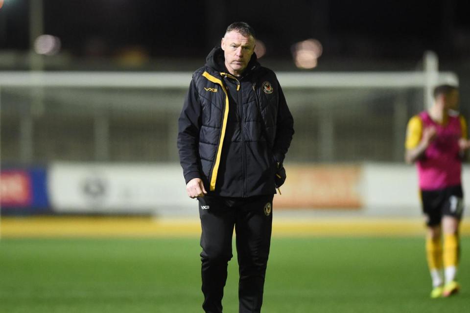 DESPAIR: County manager Graham Coughlan after defeat to Accrington <i>(Image: Huw Evans Agency)</i>