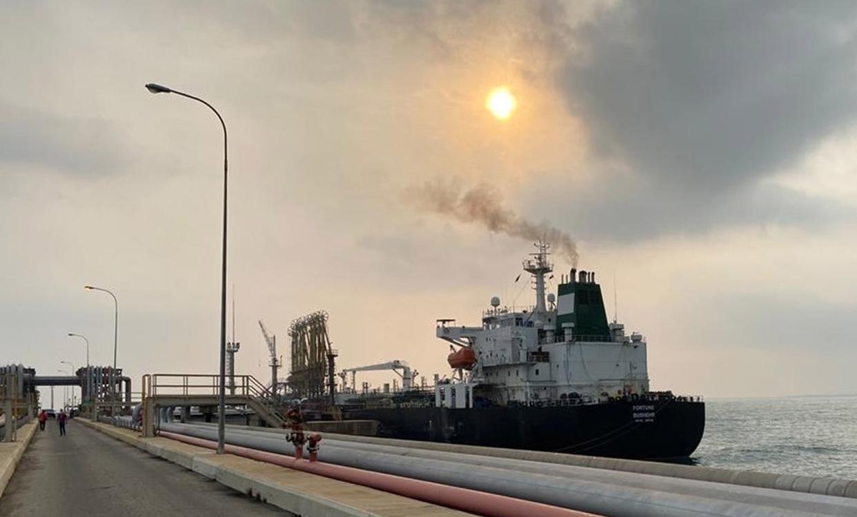 Iranian oil vessel 'Fortune' on the coast of Puerto Cabello, Carabobo state, Venezuela: EPA