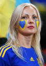 DONETSK, UKRAINE - JUNE 19: A Ukraine fan enjoys the pre match atmopshere during the UEFA EURO 2012 group D match between England and Ukraine at Donbass Arena on June 19, 2012 in Donetsk, Ukraine. (Photo by Alex Livesey/Getty Images)