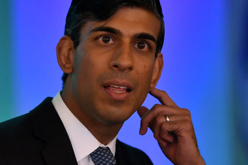 FILE PHOTO: Britain's Chancellor of the Exchequer Rishi Sunak launches his 'Kickstart' scheme, in London