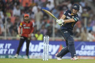 Gujarat Titans' David Miller bats during the Indian Premier League cricket match between Gujarat Titans and Sunrisers Hyderabad in Ahmedabad, India, Sunday, March 31, 2024. (AP Photo /Ajit Solanki)