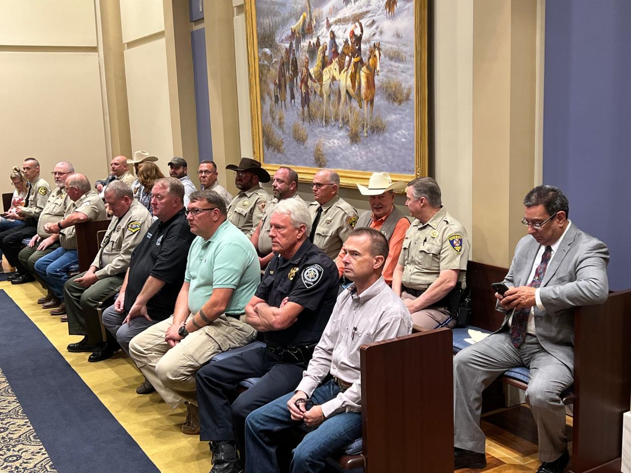 Sheriffs from across the state met at the state Capitol on Monday to ask lawmakers to consider legislation to increase deputy pay.