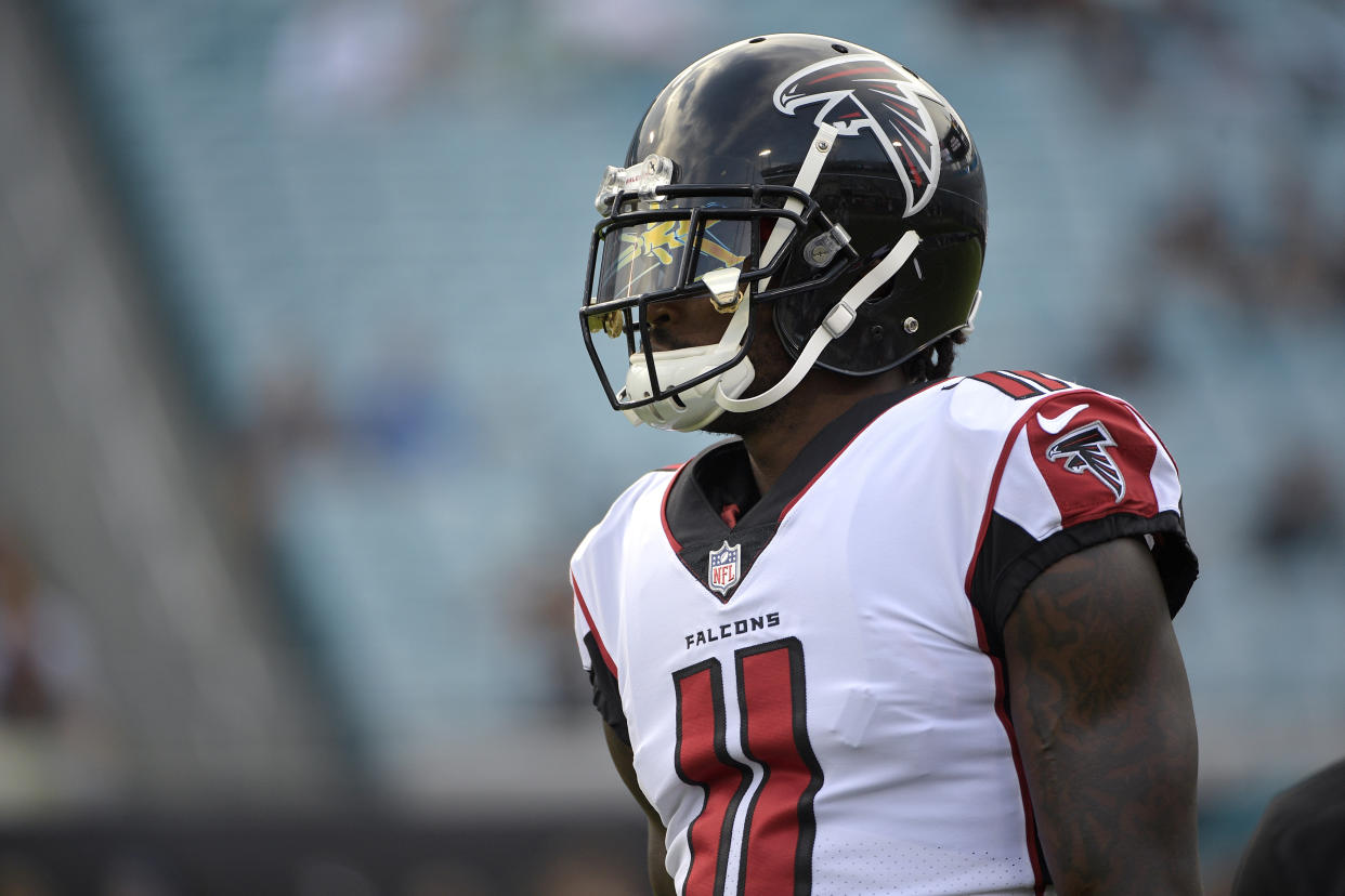 Julio Jones had a potentially big catch ruled incomplete on a controversial call. (AP)