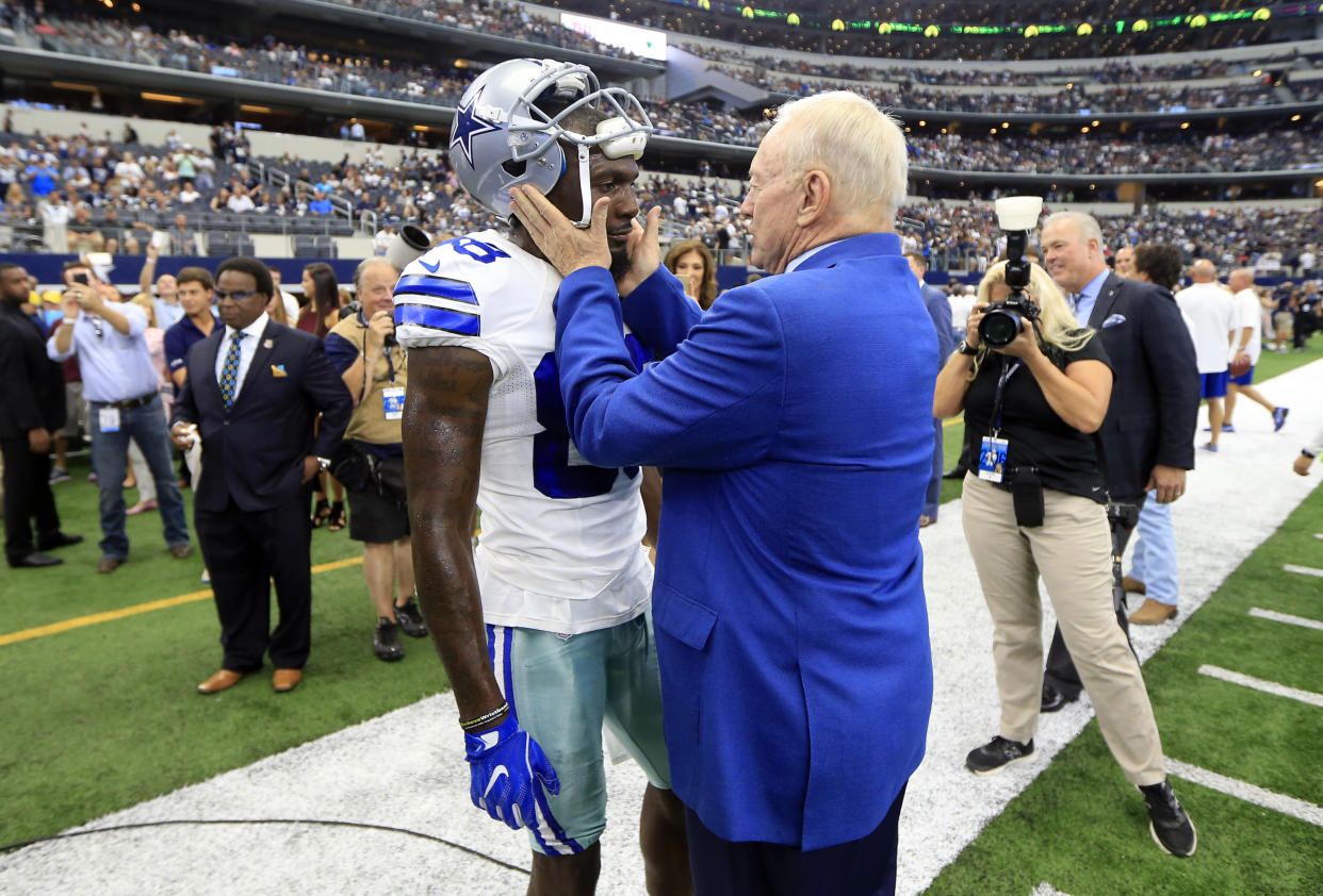 Dez Bryant and Jerry Jones haven’t been so friendly to each other lately. (AP Photo)
