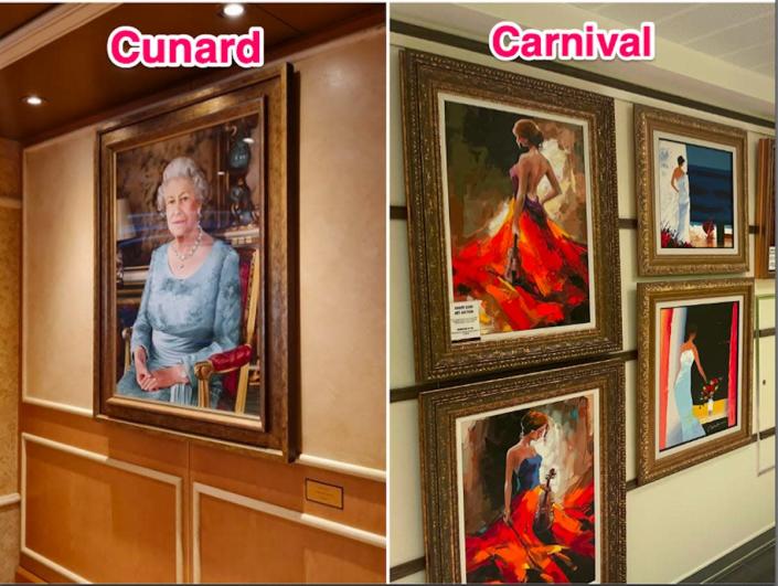 Paintings inside the Queen Elizabeth and the Carnival Vista.