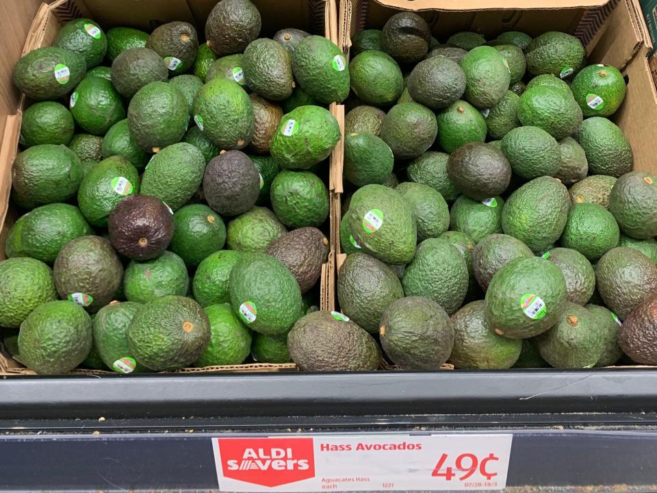boxes of avocados at aldi