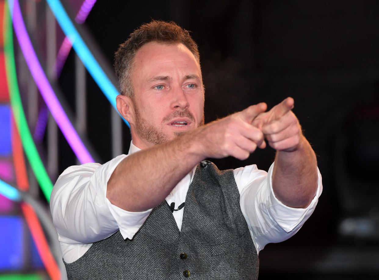 BOREHAMWOOD, ENGLAND - JANUARY 17:  James Jordan is the third housemate evicted from the Celebrity Big Brother House at Elstree Studios on January 17, 2017 in Borehamwood, England.  (Photo by Karwai Tang/WireImage)
