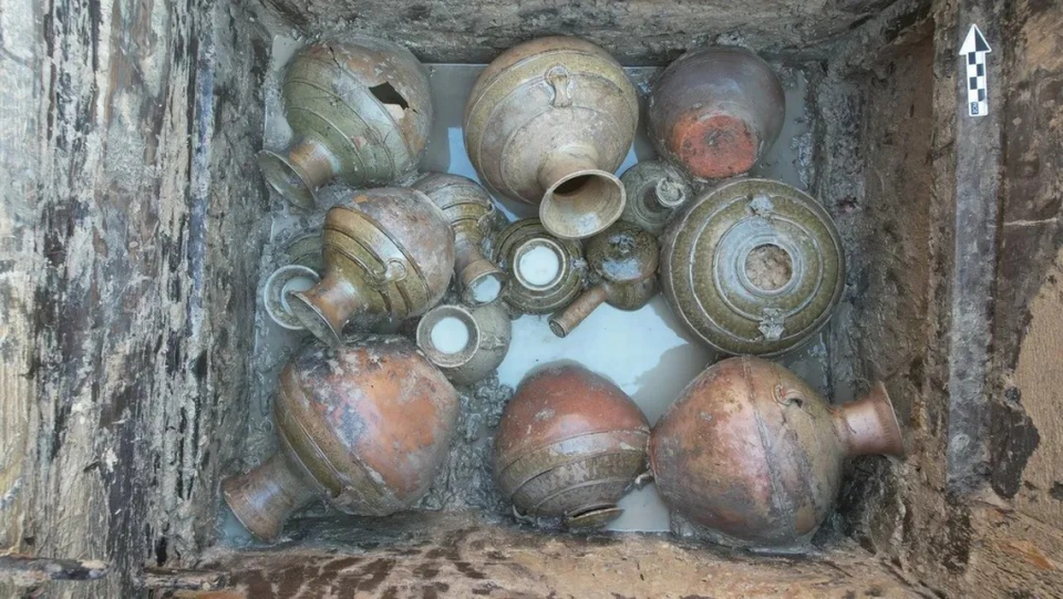 Some of the pottery artifacts found at the 1,800-year-old tomb complex.