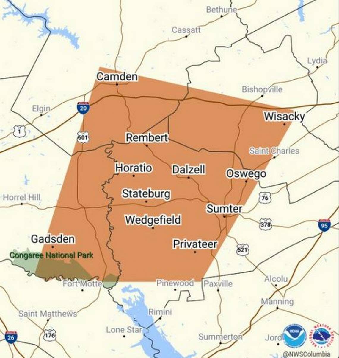 A special weather statement was issued for parts of the Midlands. National Weather Service