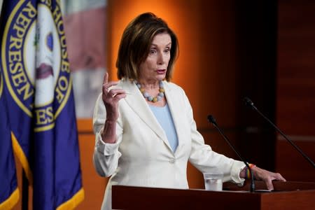 Speaker of the House Nancy Pelosi (D-CA) speaks during a media briefing on Capitol Hill in Washington