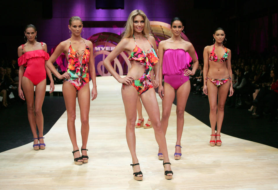 Model Jessica Hart showcases swimwear by designer Seafolly during the Myer's Spring/Summer 2010/11 Show in central Sydney on Thursday, Aug 5, 2010.  (AAP Image/Sergio Dionisio)