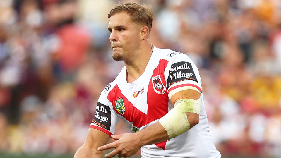 Jack de Belin is seen here playing NRL for the Dragons.
